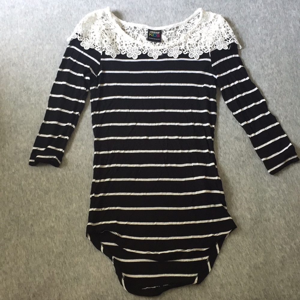 Black and White Striped Shirt With Lace